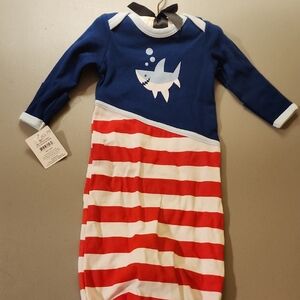 Shark Print Kids Pajamas - Blue and Red Stripes